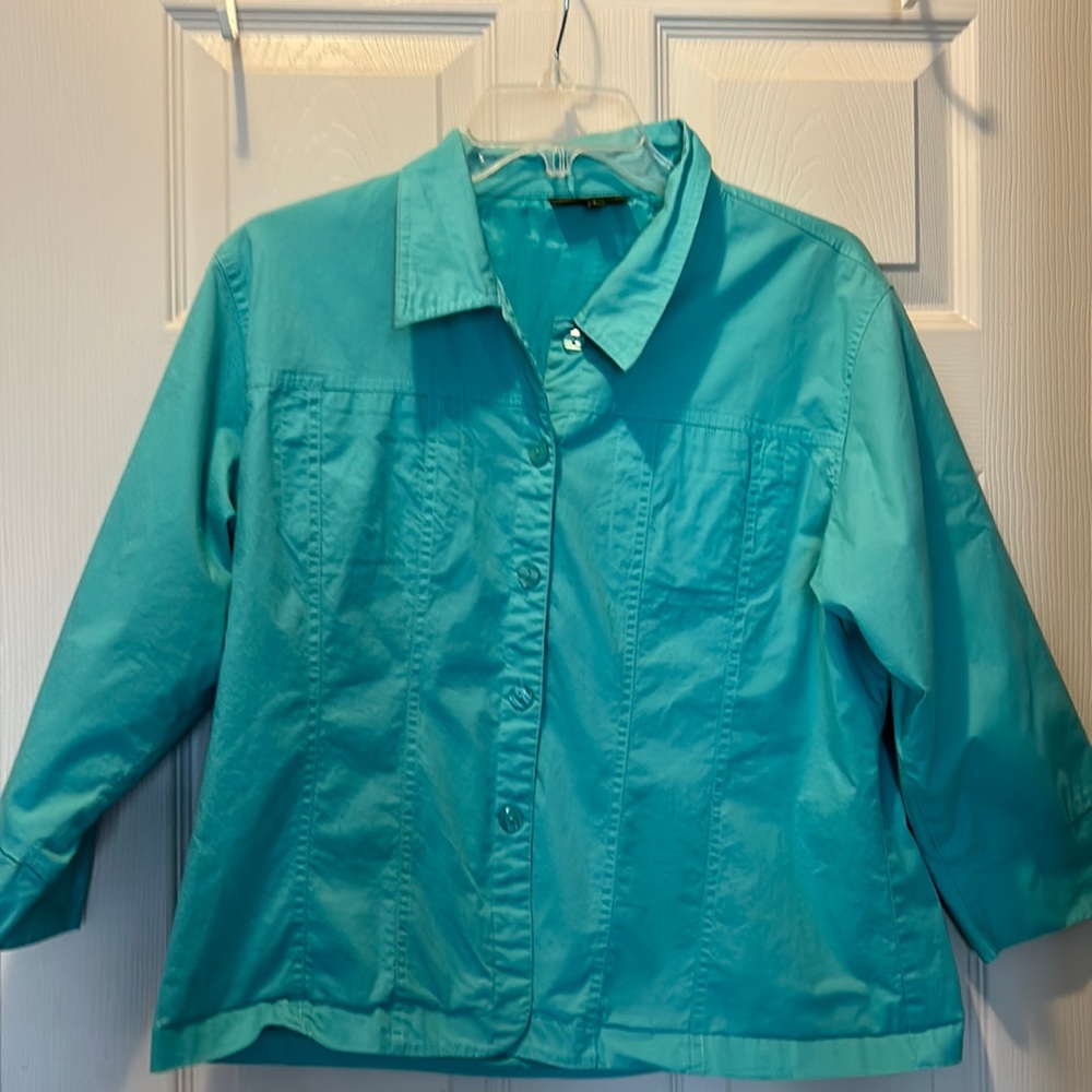 Mirror Image Jacket. Size l. Collared , lined teal color